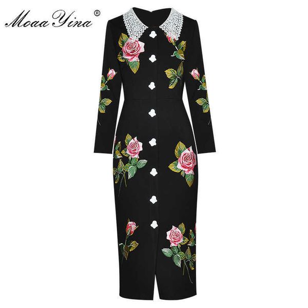 Mode robe printemps femmes robe ange boutons Rose broderie forage noir mince élégant magnifiques robes 210524