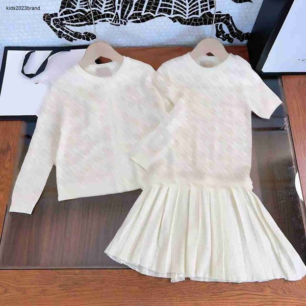 Trajes de vestir a la moda para niñas, falda tejida con textura de letras para bebé, talla 100-160 CM, vestido plisado y tejido de un solo pecho Oct10