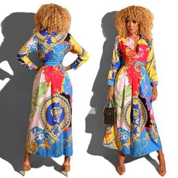 Robes de mode femmes Boho col en V Vintage robe imprimée grande balançoire fendue robe d'été Maxi Blouses femme Slim fête robes longues femme