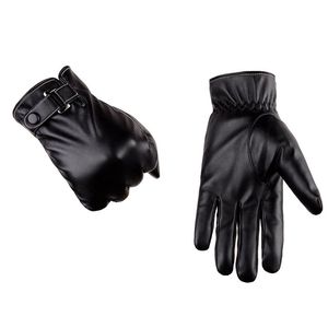 Gants à écran tactile en cuir PU de conduite à la mode Doublure en polaire épaisse et chaude Coupe-vent résistant à l'eau Vélo Gants d'extérieur Noir Marron