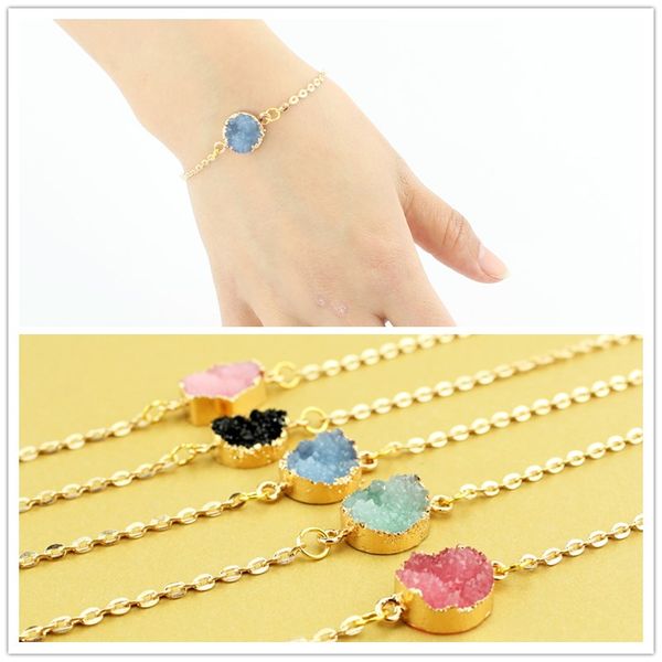Mode druzy drusy bracelet plaqué or ovale irrégulier 6 couleurs imiter bracelet en pierre naturelle bracelet pour femmes bijoux