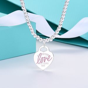 Mode druzy sieraden T merk minimalistische zachte hartvormige 925 sterling zilveren schattige charme ketting voor vrouw
