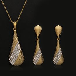 Mode Dubai Sieraden Sets voor Vrouwen Crystal Water Drop Ketting Hanger Oorbellen Verklaring Bruids Bruiloft Gift