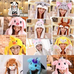 Mode oreille mobile chapeau doux enfants belle bande dessinée en peluche hiver chaud casquette de noël mascarade bonnet casquettes Halloween fête chapeaux LT093