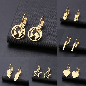 Mode boucle d'oreille carte du monde ananas coeur étoile petit cadeau géométrique pour les femmes fête Alentine's Day bijoux en acier inoxydable