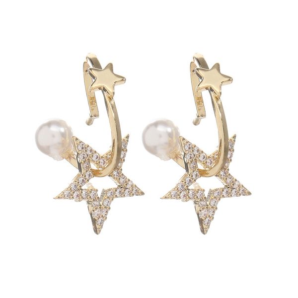 Fashion Charm 925 argent aiguille étoile à cinq branches boucles d'oreilles strass géométrique perle en gros