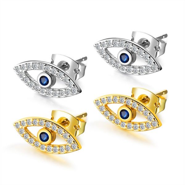 Pendientes de moda con dijes para mujer, pendientes de circón de ojo azul, tendencia retro, mal de ojo, cobre, chapado en oro, boda, venta al por mayor