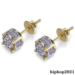 Mode Ohrringe Für Herren Iced Out Bling CZ Gold Ohrstecker Herren Diamant Rock Punk Runde Ohrringe Hochzeit Gift295F