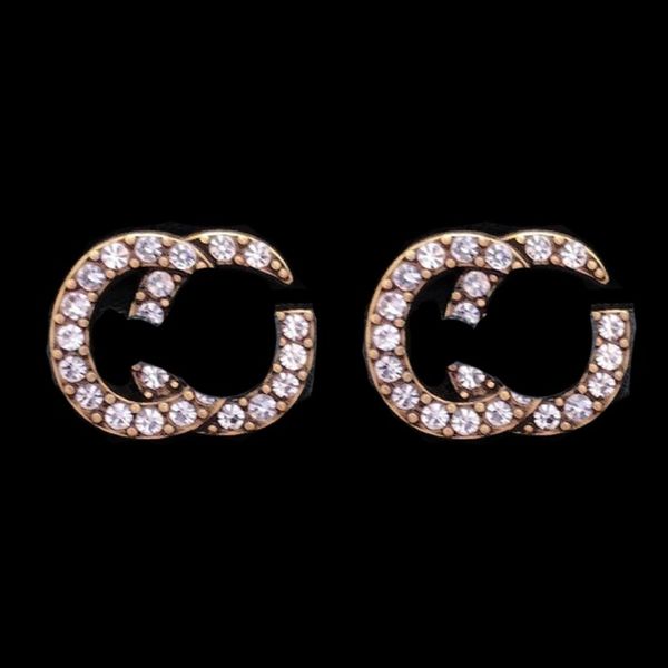 Boucles d'oreilles de mode Pleine Diamant Lettre Vintage Métal Perle Stud Mignon Femmes Cadeau Or Rose Boucles D'oreilles Anniversaire Amour Fille Bijoux En Cristal