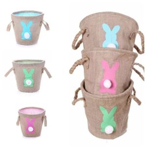 Mode pâques panier en lin cadeaux mignons fourre-tout sacs à main Double panier surélevé lapin sacs en toile de jute faveur de fête 1207