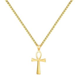 Collier avec pendentif petite croix Ankh égyptien pour femmes, couleur dorée, or jaune 14 carats, bijoux égyptiens