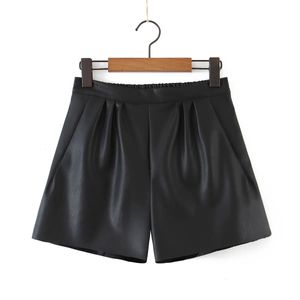 Fashion Elastic Wist Pu Wide Jam Shorts plus taille Vêtements pour femmes de bonne qualité Hiver 2023 Aline en cuir Aline Bootcut 240415