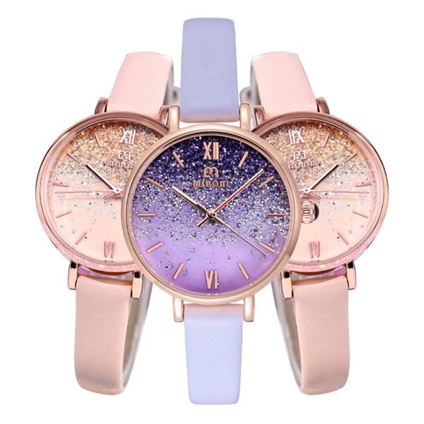 Mode élégante 2021 ciel étoilé Miboni montre à quartz femme améthyste violet étudiants montres verre renforcé minéral belle Wom208l