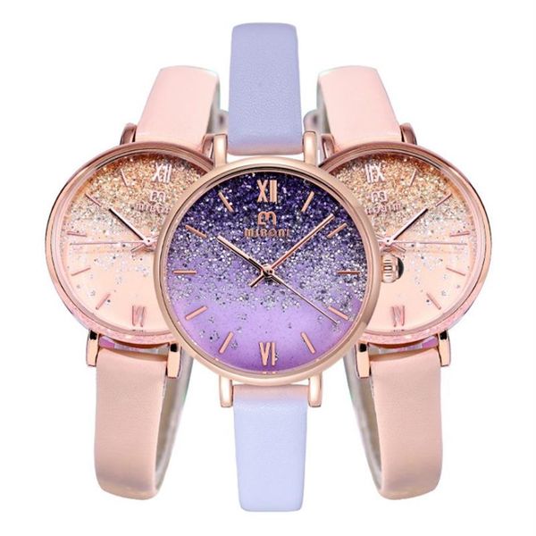 Mode élégante 2021 ciel étoilé Miboni montre à quartz femme améthyste violet étudiants montres verre renforcé minéral belle Wom270o