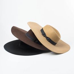 Mode Elegant Filt Hat Men Wol Big Wide Brim Panama Pie Church Party Winter Fedora voor vrouwen 240423