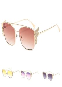 Mode élégant luxe brillant diamant F Wing lunettes de soleil pour femmes classique rétro été plage métal UV400 lunettes de soleil lunettes1131044