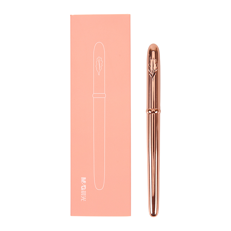 Мода элегантное розовое золото 0.5 мм фонтан ручка с подарочной коробкой Высокоценные металлические чернила ручки для студентов и женщин, написание канцелярских товаров T200115