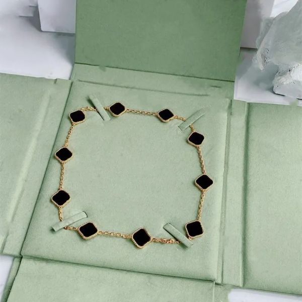 Mode élégant dix trèfle classique Bracelet collier femmes bijoux pendentif haute qualité Van Motifs 10 breloques colliers étiquette de marque officielle pour les filles fête