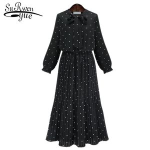 Mode elegante vrouwen jurk lange mouwen dot zwarte chiffon winter 3XL plus size kleding 1475 45 210508