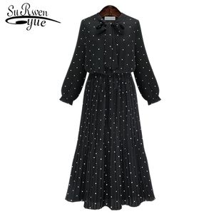 Mode femmes élégantes robe à manches longues point noir en mousseline de soie hiver 3XL grande taille vêtements 1475 45 210508