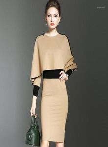 Fashion Elegant Women Dress Suit Work Office Lady Formal Business Wear Bodycon Slim Vintage Cape Coat Two Piece Set Outfit8583640