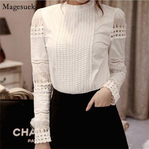 Mode élégante femme chemisier chemisier casual manches longues dentelle de mousseline de mousseline de mousseline de mousseline creuse chic chic top blusas 8h20 210512