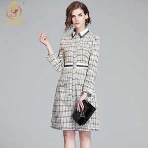 Mode elegante vrouwen wollen tweed jurk sexy skinny herfst lente lange mouw jurken vestidos 210520
