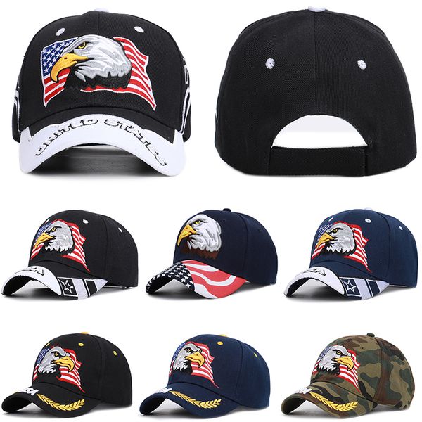 Bordado de moda EE. UU. Eagle Gorras de béisbol Cool Cotton Flags Peaked Cap Camuflaje Sunhat Casquette para hombres y mujeres