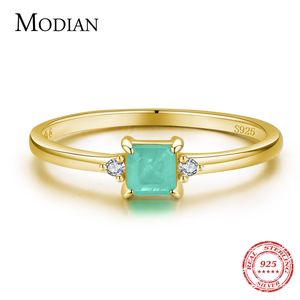 Mode Emerald Cut Tourmaline Rings for Women Elegant Simple Paraiba Silver Fine Jewelry