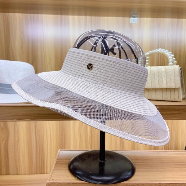 Moda vacía top blanca sombreros solares de verano para mujeres sombrero de paja protección uva uv beach gorra de la playa visores de damas del derby del sombrero de viaje c0306 y0910