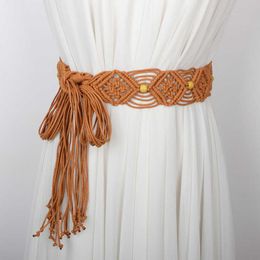 Moda Estilo étnico Cinturón ancho de mujeres Long Knot Bohemio Bohemio Versátil cinturón decorativo Cordera 240315