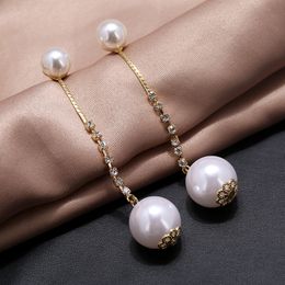 Mode-EurAmerican Fashion Claw Chain Oorbellen Meisjes Simple Temperament Long Pearl Oorbellen