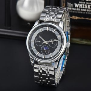 Fashion European-American Style Men's Luxury Watch Watch, Round Case Three Display Sun and Moon Phase Stone Men's Watch