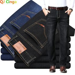 Moda estilo americano europeo estiramiento hombres jeans lujo para hombre pantalones de mezclilla delgado recto azul profundo caballero tamaño 2838 pantalones 240112