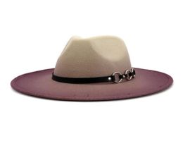 Fashion European US Style Big Brim Wool Felt Gradient Fedora Hat Femme Femme Unisexe Party Party Festival Robe Jazz Cap6829064