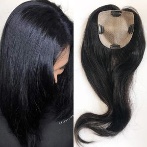 Topper de cheveux humains vierges européens de mode pour les femmes top en soie lisse toupet 4 clips dans les toppers postiche fine cheveux de base de peau de cuir chevelu naturel pièce 15X16CM noir brun