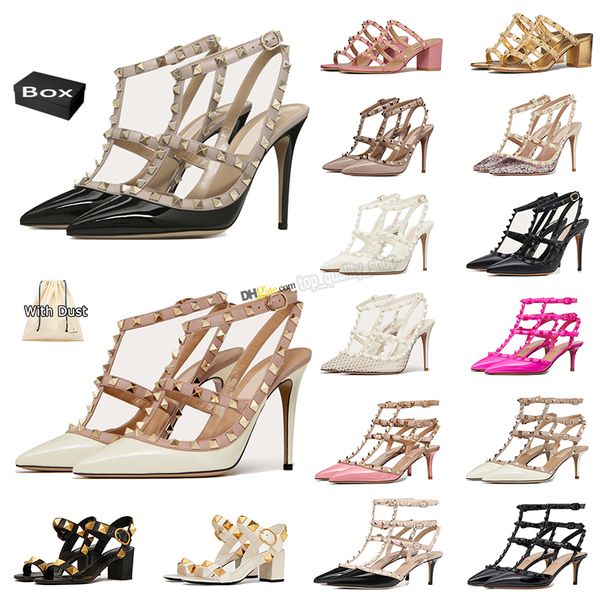 Slingback Heels shoes woman designer sandals valentino high heel dress shoes Noir, blanc, rose, fête nue chaussures décontractées【code ：O】