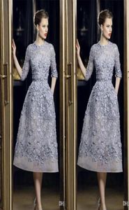 Modeavondjurken Elegant Lace Applique Aline Prom -jurken 34 TEA LENGTE LENGTE LENGTE SEXY FORMELE PARTY Celebrity Dress Custo95454644464