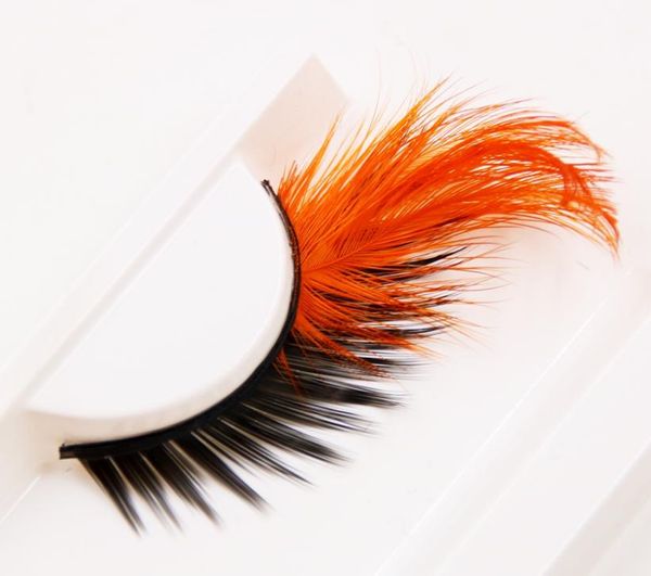 Mode plumes exagérées faux cils Orange noir cils croisés épais faux cils scène maquillage cils 2162509