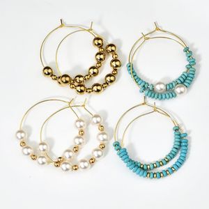 Boucle d'oreille en perles rondes exagérées pour femmes et filles, bijoux géométriques élégants en pierre Vintage