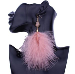 Fashion Exaggeration Feather Dangle Oorbellen Elegante Lange Tassel Temperament 8 Kleuren Voor Vrouwen