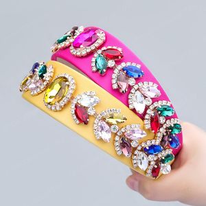 Mode Stof Legering Strass Bloem Hoofdband voor Vrouwen Wide-Side Shiny Head Hair Accessoire