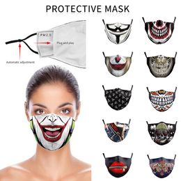 Masque facial de mode Crâne réutilisable Peinture 3D Citrouille Grimace Masque facial en coton Protection réutilisable PM2.5 Filtres à charbon Masques lavables