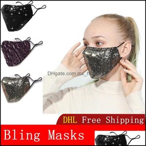 Fashion Face Masks bling pailletten Anti-Fog stofveilig gepersonaliseerd katoenbeschermingsmasker voor ADT Drop Delivery 2021 Designer HouseKee Orga