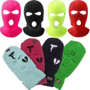 Mode Gezichtsmaskers Nekbeenkap 3 Gaten Winter Warm Unisex Bivakmuts Masker Hoed Volgelaatsmasker Zwart Gebreide Ski Snowboard Hoed Cap Hiphop Meerdere kleuren muts 230719