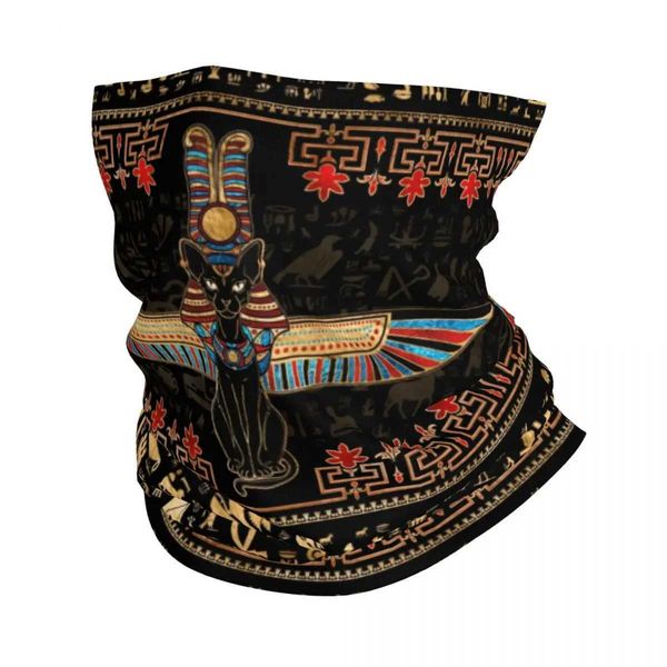 Fashion Face Masks Neck Gaiter Ancient Egyptian Bastet Cat Bandana Gait Skiboard Mens and Womens Scarf Balaclava chauffage Q240510