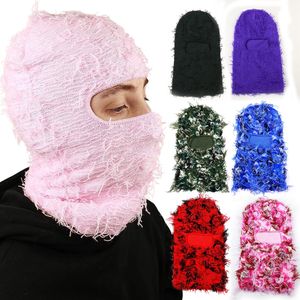 Mode Gezichtsmaskers Halsbeenkap Bivakmuts Distressed Gebreid Volgelaatsski Masker voor Mannen Outdoor Camouflage Fleece Fuzzy Bivakmuts Ski Mannen Hoed 230717