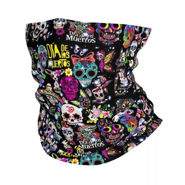 Fashion Face Masks Neck Gaiter Day of the Dead Sugar Skull Bandana Neck Gaiter Imprimé Masque Masque Écharpe Coulage pour les hommes Femmes Adulte Breathable Y240425