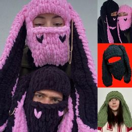 Moda Mascarillas Cuello Gaiter Sombrero de punto Mujeres Invierno Pasamontañas Gorros de lana Orejas de conejo Cosplay Sombrero de fiesta para adolescente Adulto Universal Lady Tocado 230717