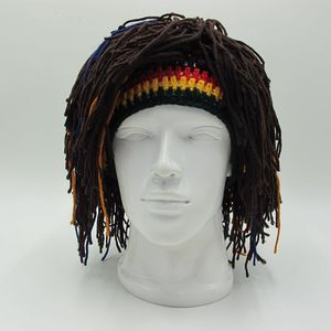 Mode Gezichtsmaskers Nekbeenkap Rasta Pruik Muts Herenpetten Handgemaakt Gehaakt Winter Warme Muts Halloween Kerst Verjaardagscadeaus Grappige Hoed Feest Bivakmuts 230719